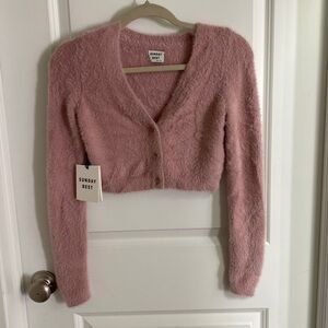Cropped fuzzy pink Aritzia Sunday Best sweater